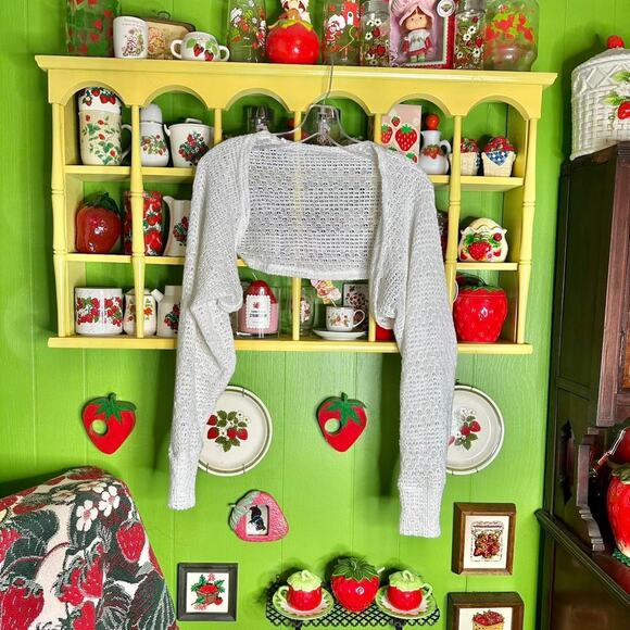 Y2k boho grunge fairycore white long-sleeved knit cropped bolero cardigan/ shrug - Picture 3 of 4